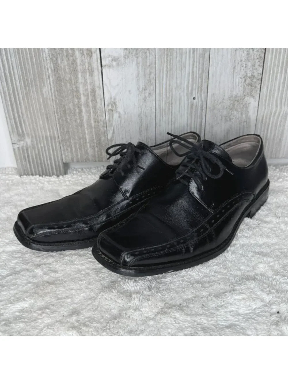 Mens Stacy Adams Black Leather Corrado Bicycle Toe Dress Oxfords Size 8.5